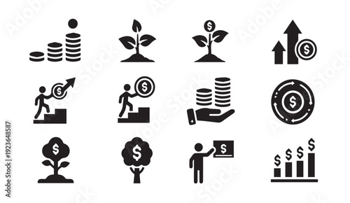 Financial growth and investment icons for business and economy