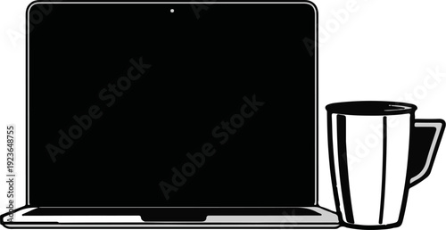 Laptop and coffee cup, simple vector art for work or leisure