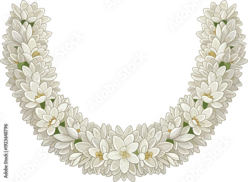 A beautiful white flower lei on a plain background