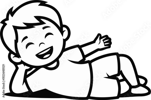 Joyful cartoon boy with hand on head, giving a thumbs-up