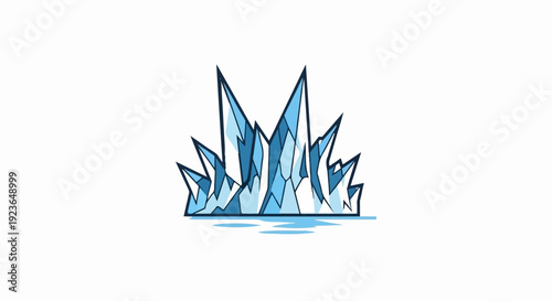 Jagged blue ice shards emerge from a reflective watery base