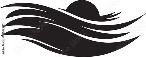 Minimalist Black and White Windy Sunset Ocean Waves Illustration