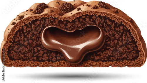 A delicious chocolate pastry with a gooey filling on a white background