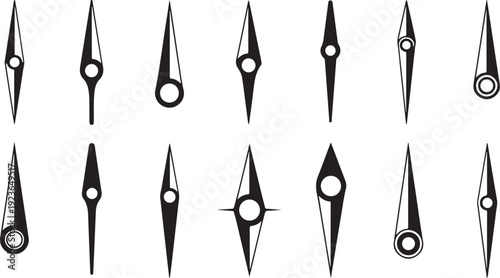 Collection of various black and white clock hands designs