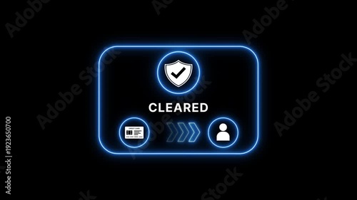 Cleared neon sign with shield checkmark credit card and user on black background secure transaction approved symbol