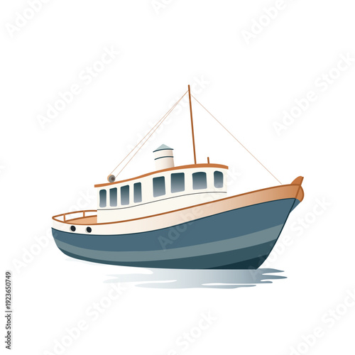 Wooden boat with sail color vector illustration  on a white background.