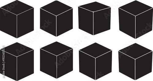 Black cubes on white background in geometric pattern arrangement