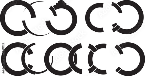 Black and white circular shapes on a white background