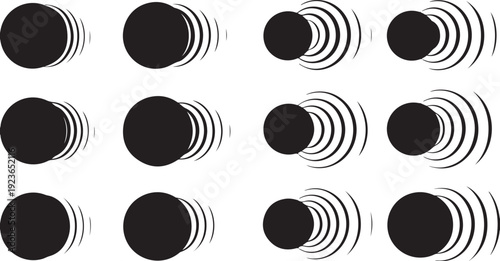 Black circles with white lines on a white background