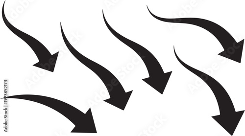 Black Arrows Pointing Downward in Various Curved Positions