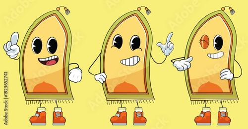 Retro style Carpet mascots set expressions, retro cartoon illustration vector, Ramadan mascots
