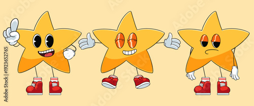 Retro style Stars mascots set expressions, retro cartoon illustration vector, Ramadan mascots