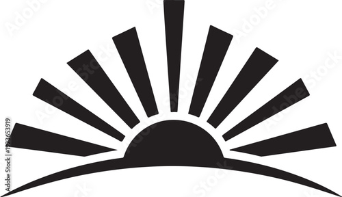 Simple black sunburst design on white background illustration
