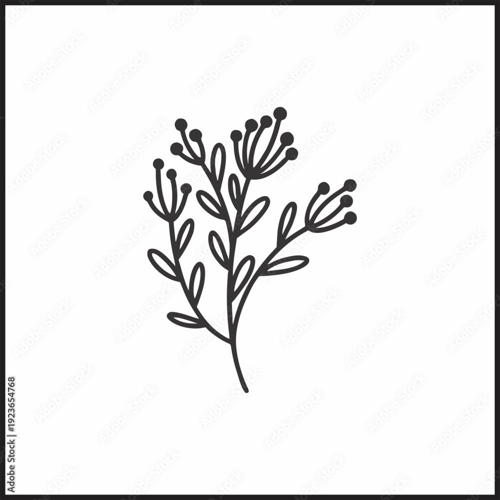 Obraz premium Minimalist Botanical Line Art Illustration with Leaves and Berries