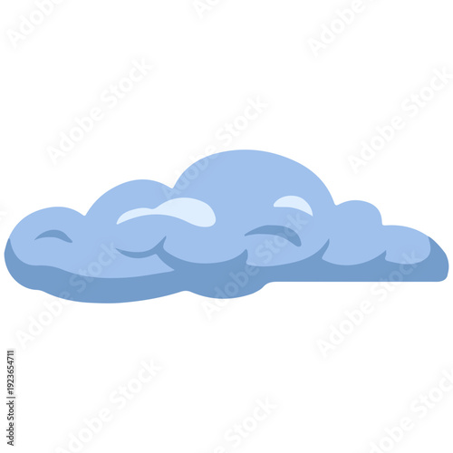 Blue puffy cloud ideal for friendly weather graphics, children's illustrations, cheerful sky designs, cute decorative elements, and soft kawaii atmospheric designs with flat style.