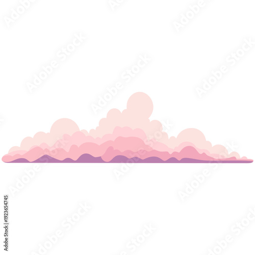 Pink purple horizontal layered cloud perfect for sunset skies, romantic weather graphics, colorful horizon designs, dreamy backgrounds, and soft decorative elements with flat style.