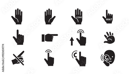Hand gestures icons set for UI and communication