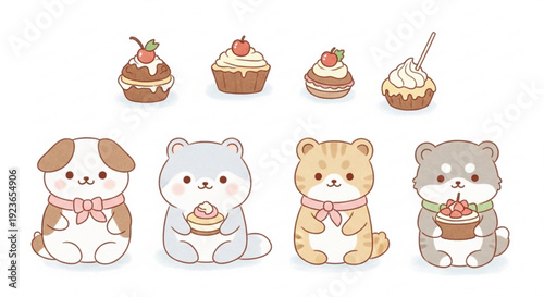 Cute animals enjoying sweet treats in delightful scene