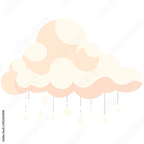 Beige cream rain cloud with falling raindrops perfect for gentle precipitation graphics, warm weather illustrations, and soft atmospheric elements with flat design style.
