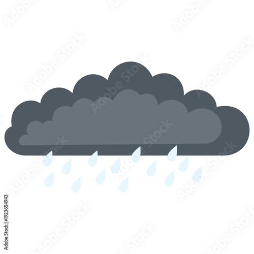 Dark grey storm cloud with heavy rain perfect for severe weather illustrations, stormy skies, dramatic precipitation graphics, and intense atmospheric elements with bold flat style.
