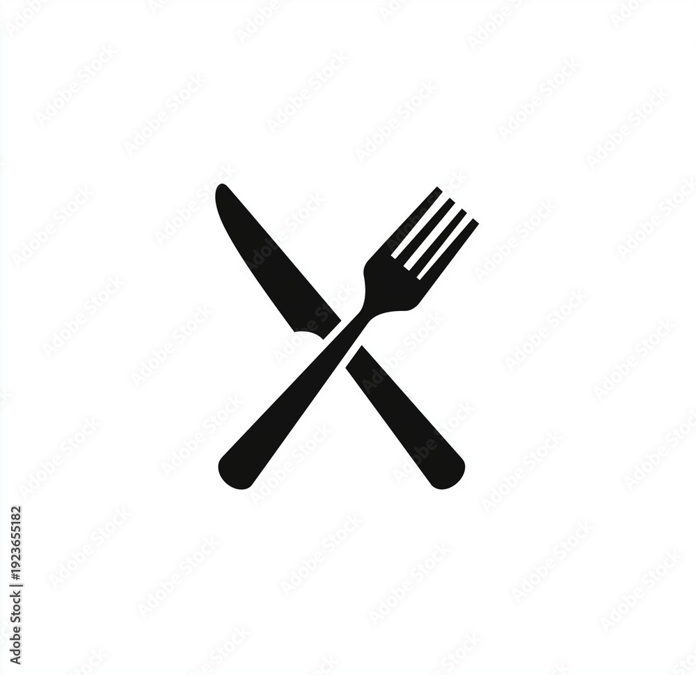 Naklejka premium Crossed knife and fork in black silhouette