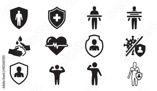 Health and protection icons for medical and safety concepts