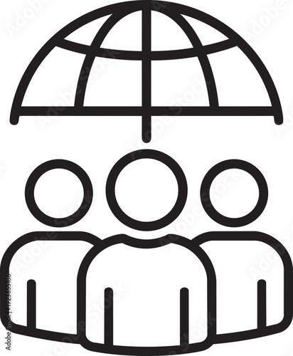 people figures under umbrella with network nodes representing cyber security and social insurance in outline