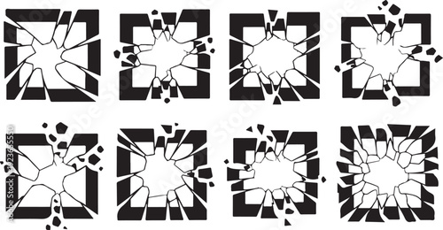 Shattered Glass Effects in Black and White Vector Style