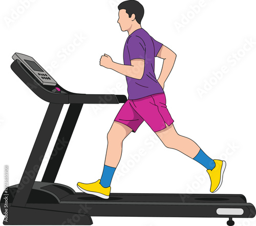 Man running on treadmill indoor fitness workout vector illustration isolated background