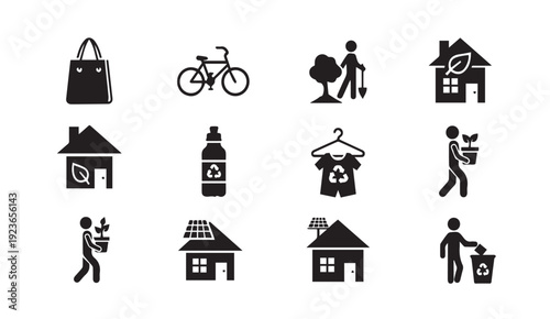 Eco friendly living icons for sustainable lifestyle and environment