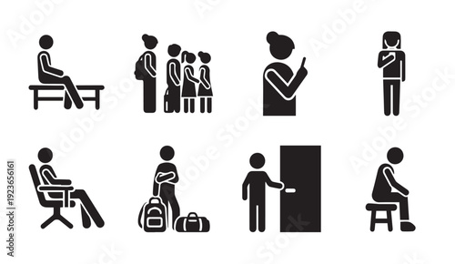 Various people in different work and travel scenarios in black and white