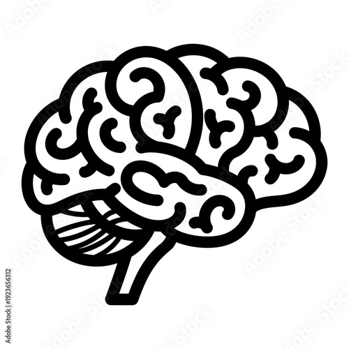 Human brain side view illustration as a black line art icon for medical and scientific concepts
