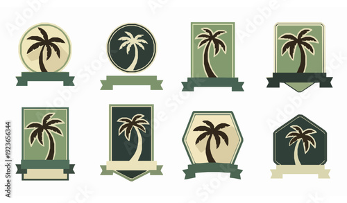 Retro Palm Tree Label and Emblem Set Vintage Tropical Logo Vector Collection