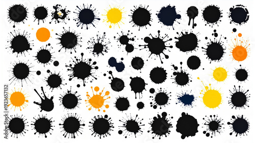 Ink paint splatter vector collection colorful and black splash blot shapes for grunge design