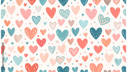 Hand drawn heart seamless pattern cute love doodle romantic valentine vector background