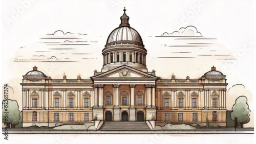Historic museum building outline icon classical dome landmark flat vector for cultural design