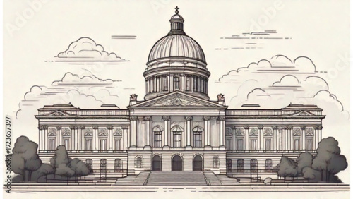 Historic museum building outline icon classical dome landmark flat vector for cultural design