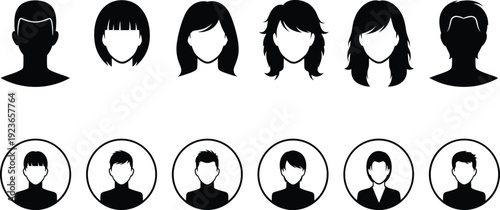 Male and female avatar profile icons set, user account head silhouettes, people face illustration collection for social media and web design