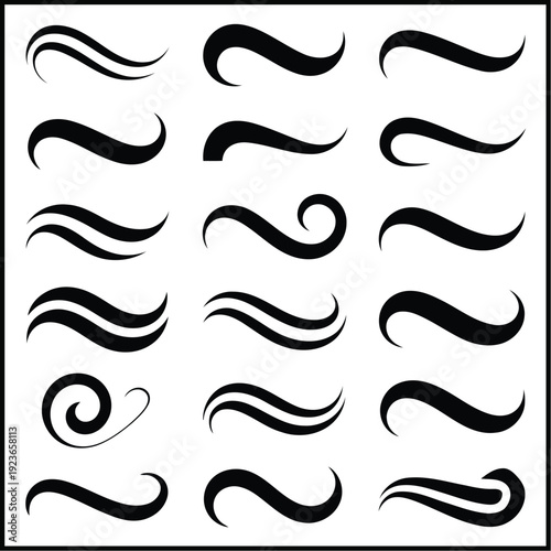 Black Decorative Swirls and Flourishes - Flat Design Vector Illustration