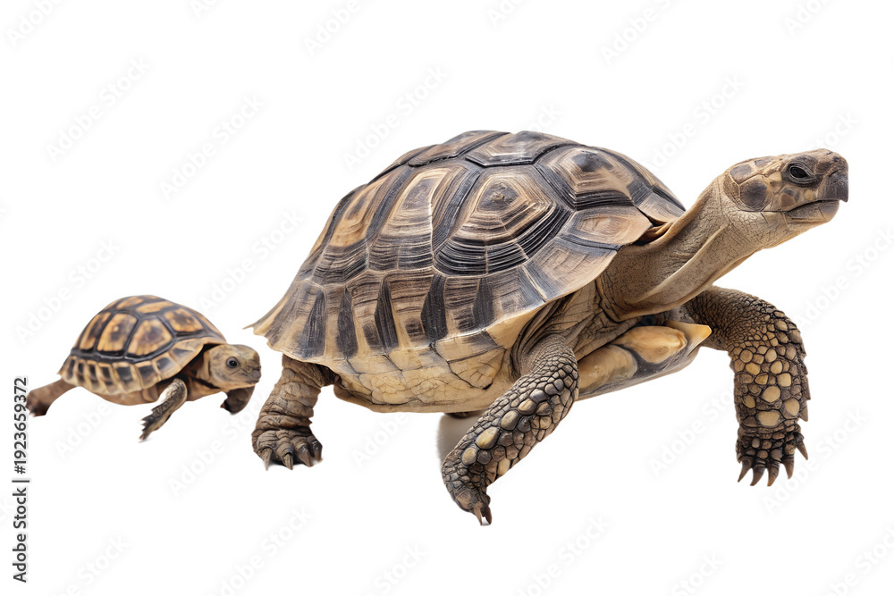 Obraz premium Two Baby Turtles Walking Together Isolated PNG