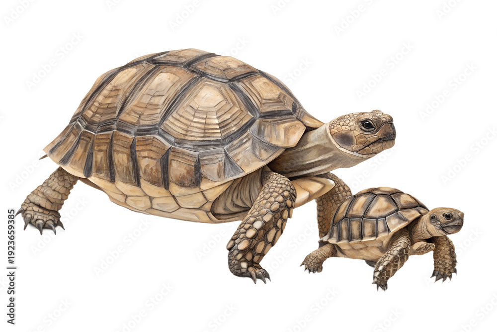 Obraz premium Two Baby Turtles Walking Together Isolated PNG