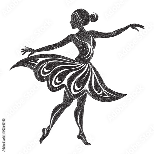 illustration of a dancing ballerina, with a flowing and artistic style