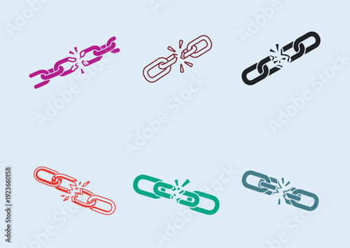 Broken chain links in various colors, memorial day illustration