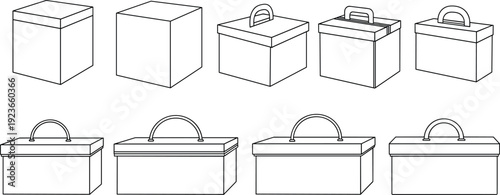 storage box container package case toolbox suitcase outline illustration vector set isolated minimal