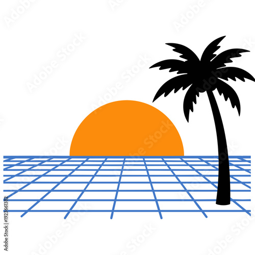 Sunset Palm Tree Poolside Illustration
