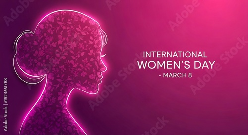 Neon Female Profile Silhouette International Women’s Day Banner