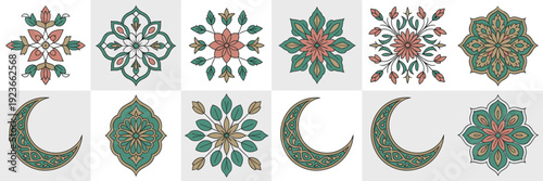 Ramadan botanical vector icon collection – Suitable for Middle Eastern themed events, stationery, or digital scrapbooking.