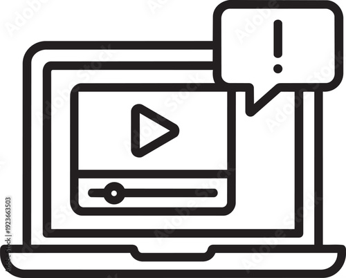 laptop computer with speech bubble notification representing email message or system alert in clean line art