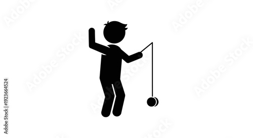 Boy playfully swings a pendulum with joyful abandon, captured in simple illustration, byo (42) reference