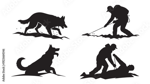Vector Silhouette Illustrations Of Dog Training And First Aid For Pet Care And Health